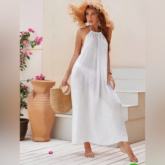 Elegant Halter Neck Backless Cover Up Dress Swimwear Split Maxi Beach Dress - Picture 1 of 7